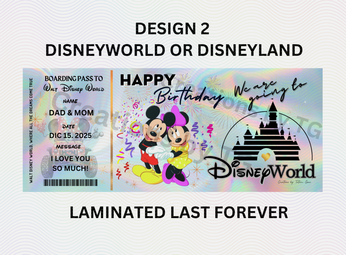 Premium Holographic Birthday Surprise Ticket – Personalized Disney Reveal!