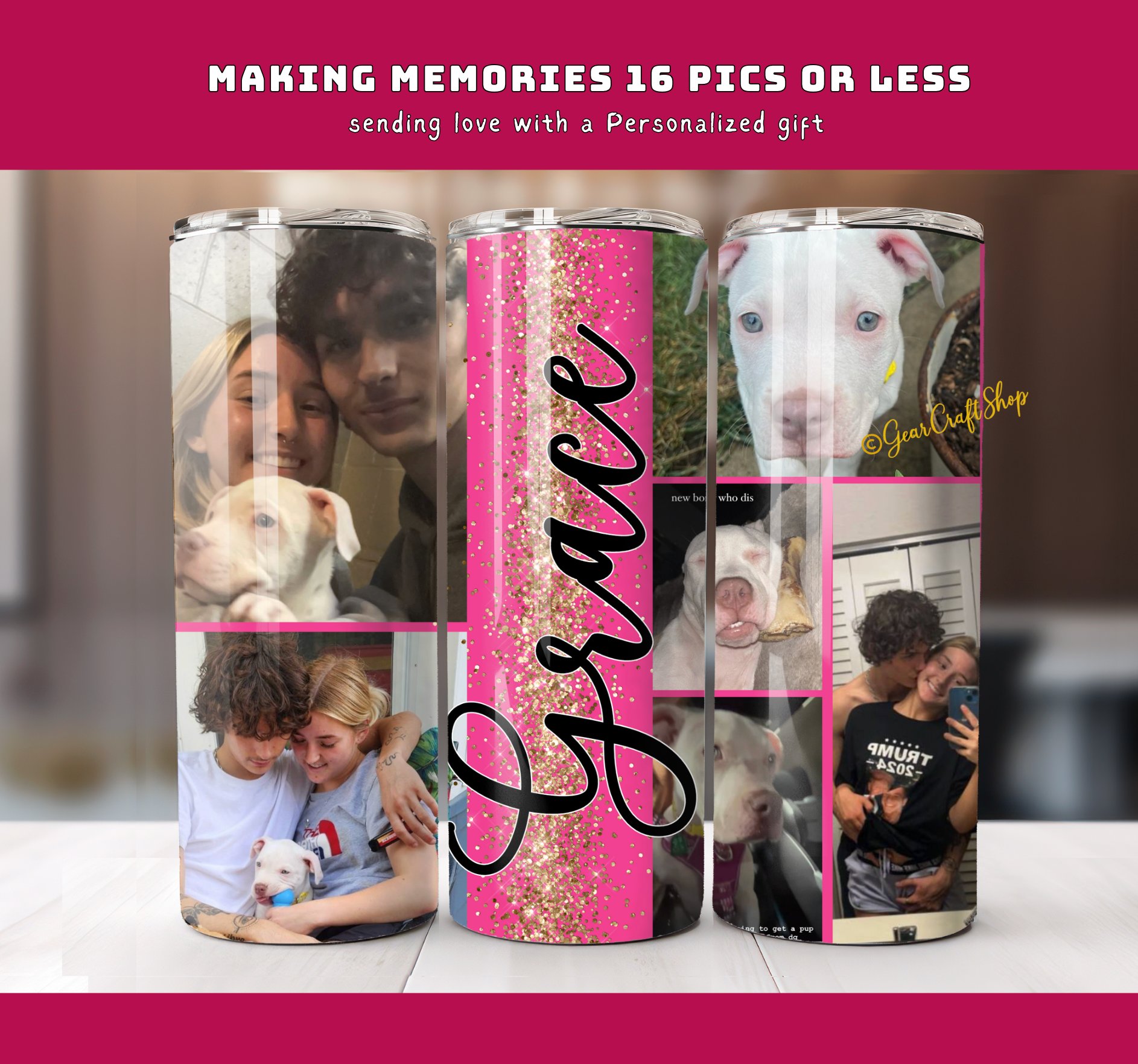 Personalized 16 Photos Tumbler - 20oz Perfect Gift for Family, Holidays & Birthdays
