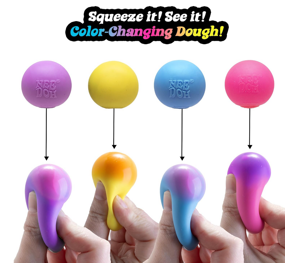 NeeDoh Teenie Color Change – 4-Pack Squishy Set