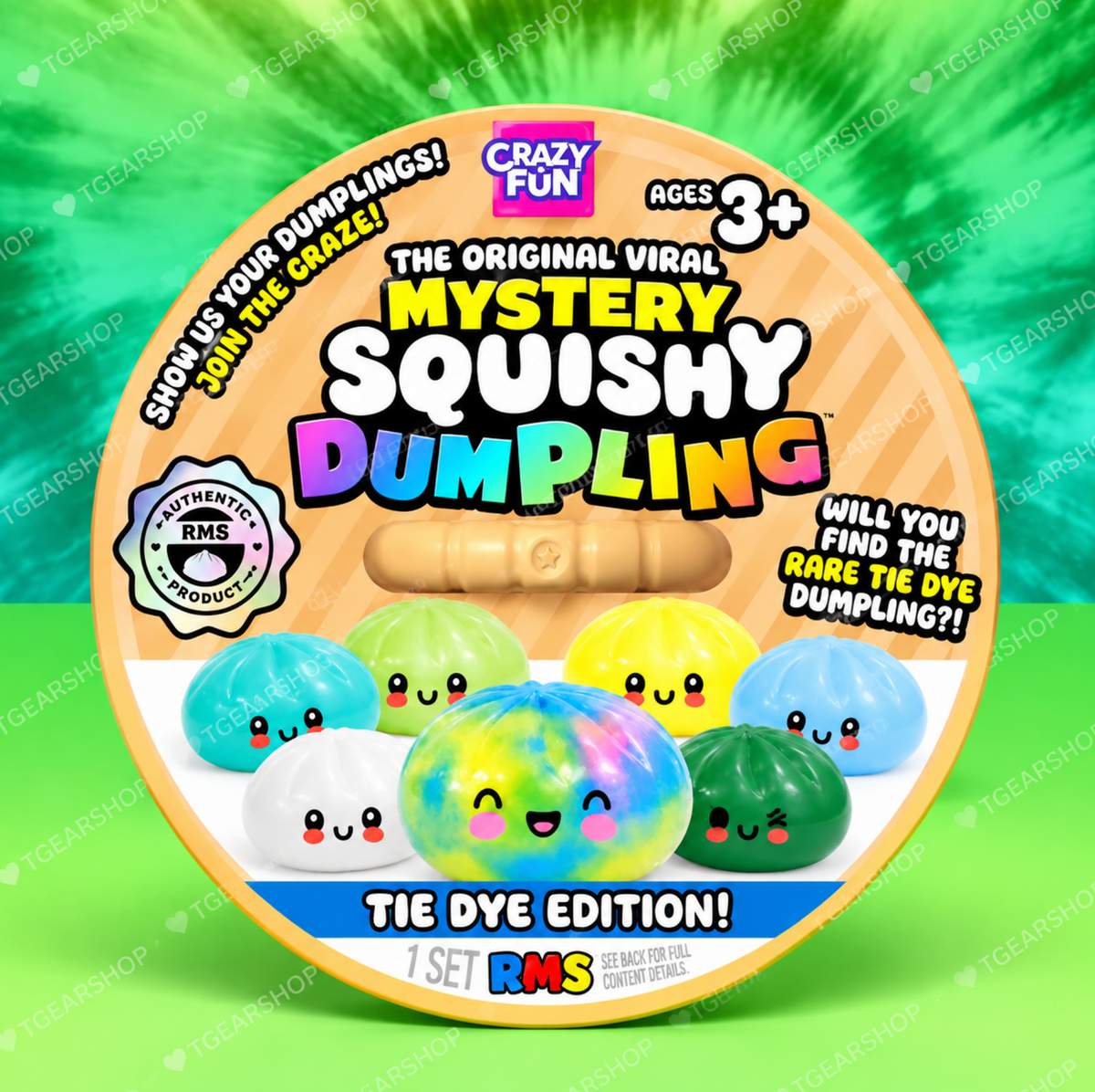 RMS Mystery Tie Dye Dumpling Squishy – 1 Mystery Color