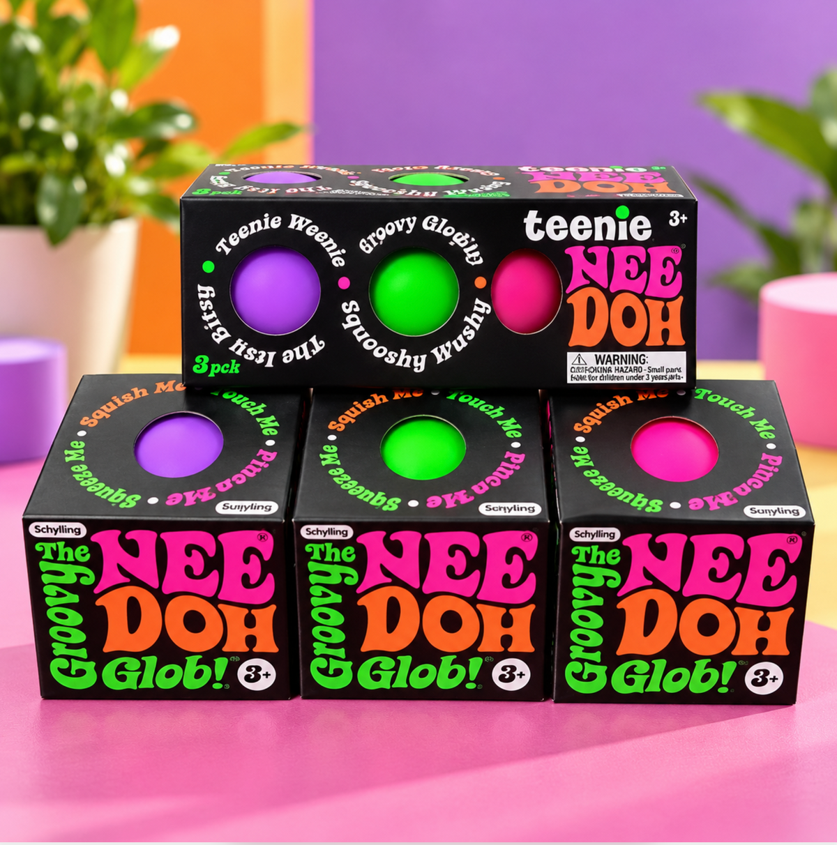 NeeDoh Groovy Glob & Teenie Gift Bundle – 4 Packs, 6 Squishies