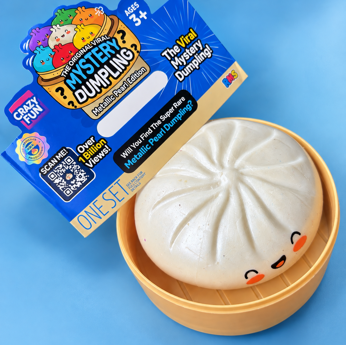 RMS Metallic Pearl Dumpling with smiling face in an open steamer-style container