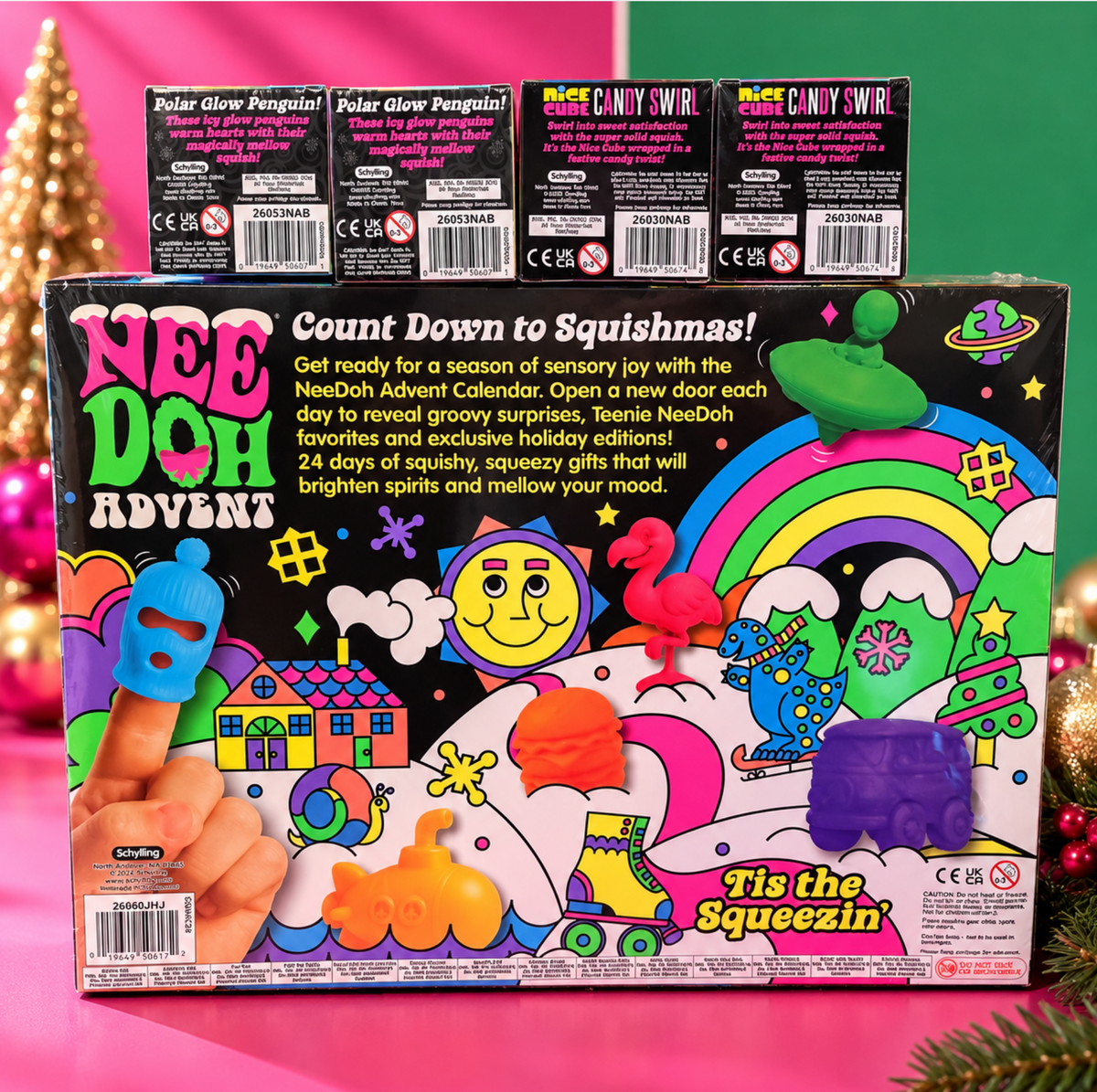NeeDoh Christmas Bundle – Advent Calendar, 2 Polar Glow Penguins & 2 Candy Swirl Cubes