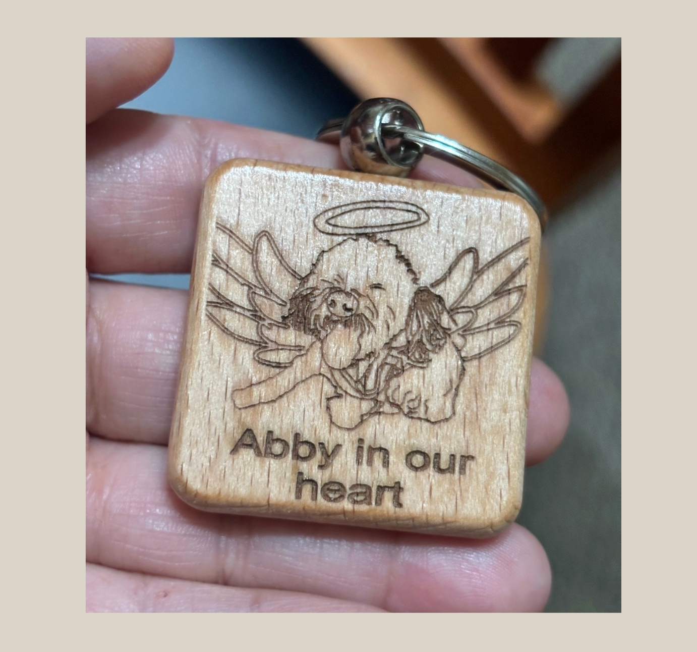 Custom memorial Pet Wooden Keychain – Hand-Drawn art