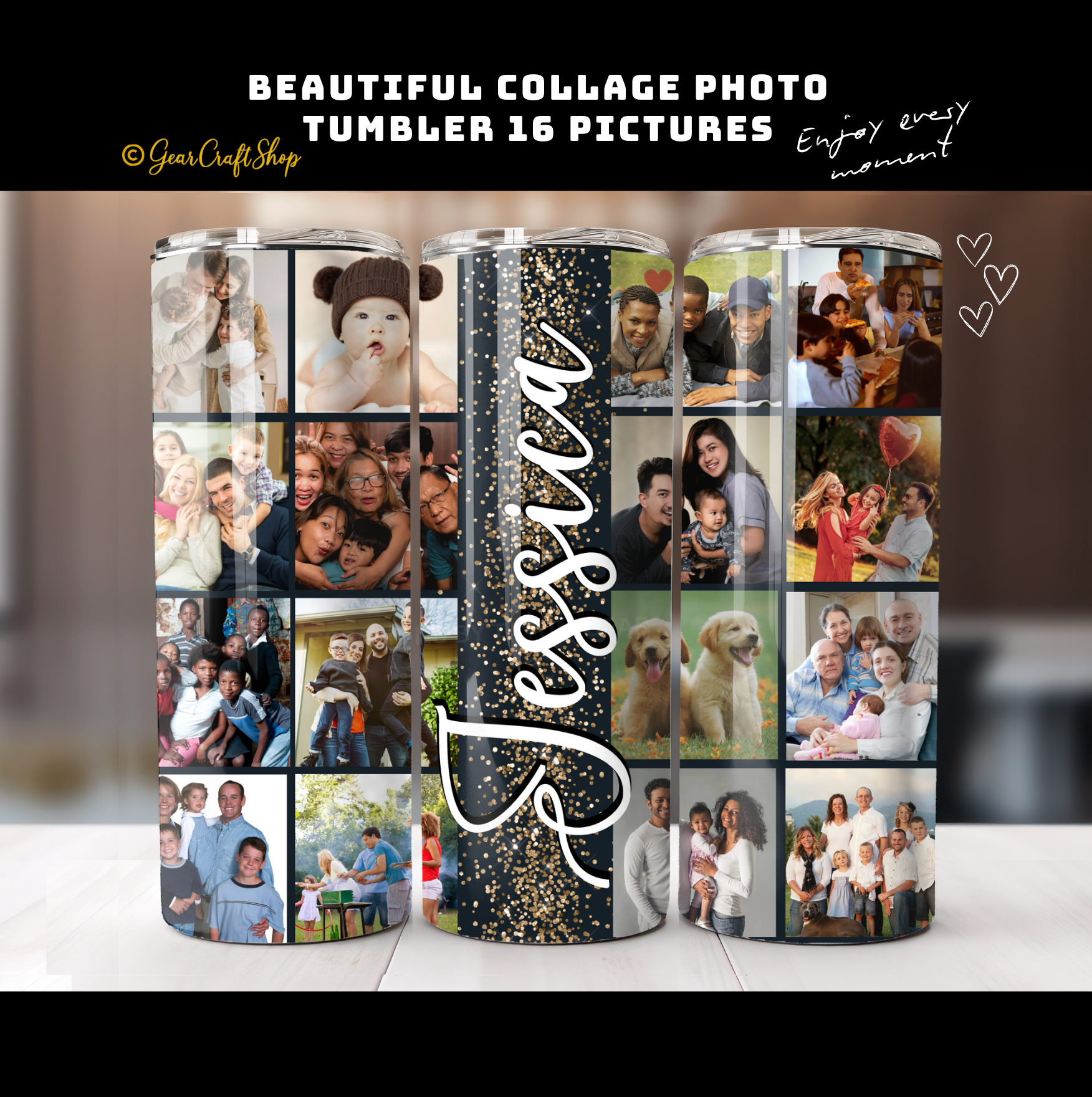 Personalized 16 Photos Tumbler  - 20oz Perfect Gift for Family, Holidays & Birthdays