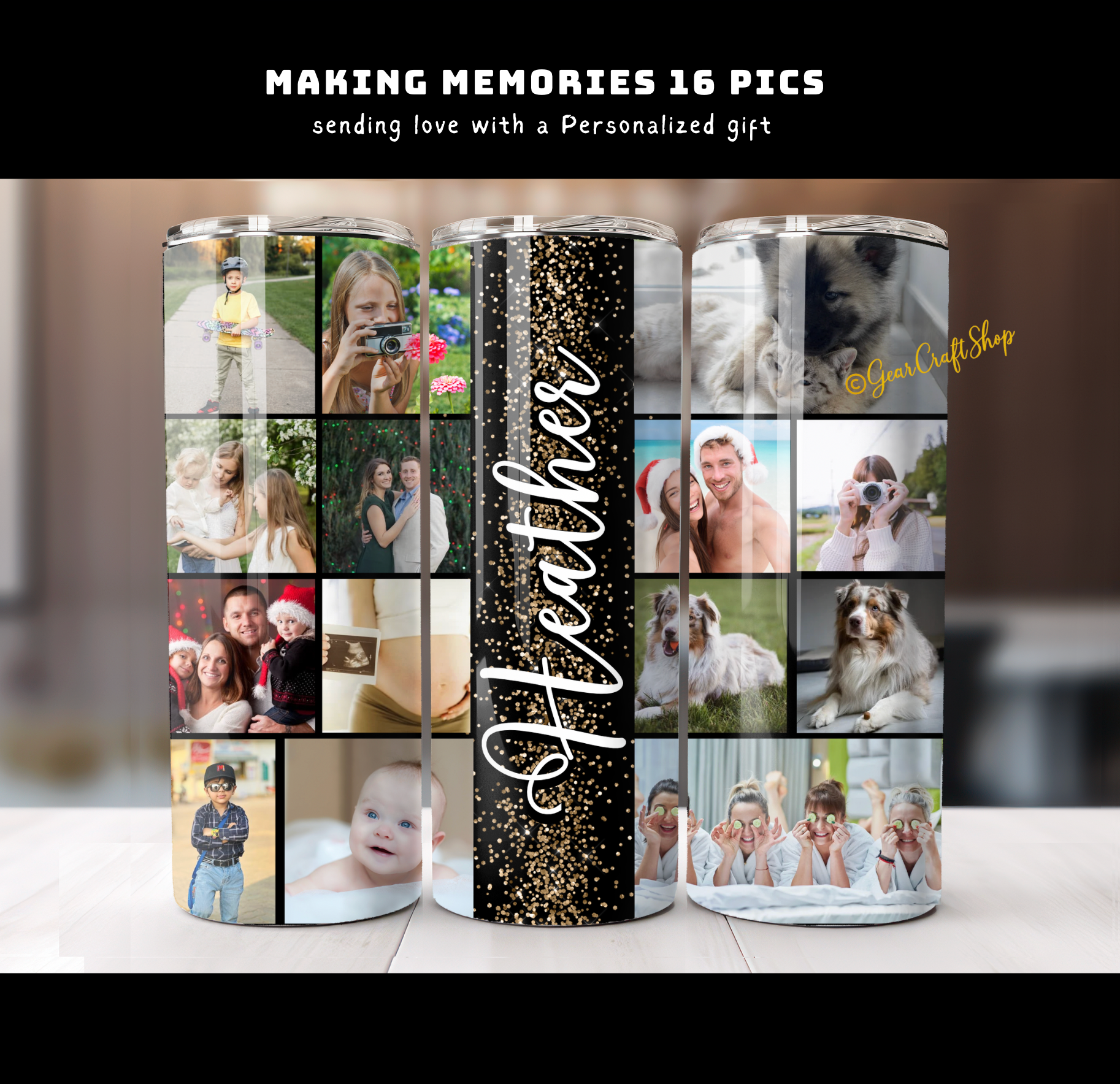 Personalized 16 Photos Tumbler  - 20oz Perfect Gift for Family, Holidays & Birthdays