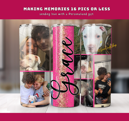 Personalized 16 Photos Tumbler  - 20oz Perfect Gift for Family, Holidays & Birthdays