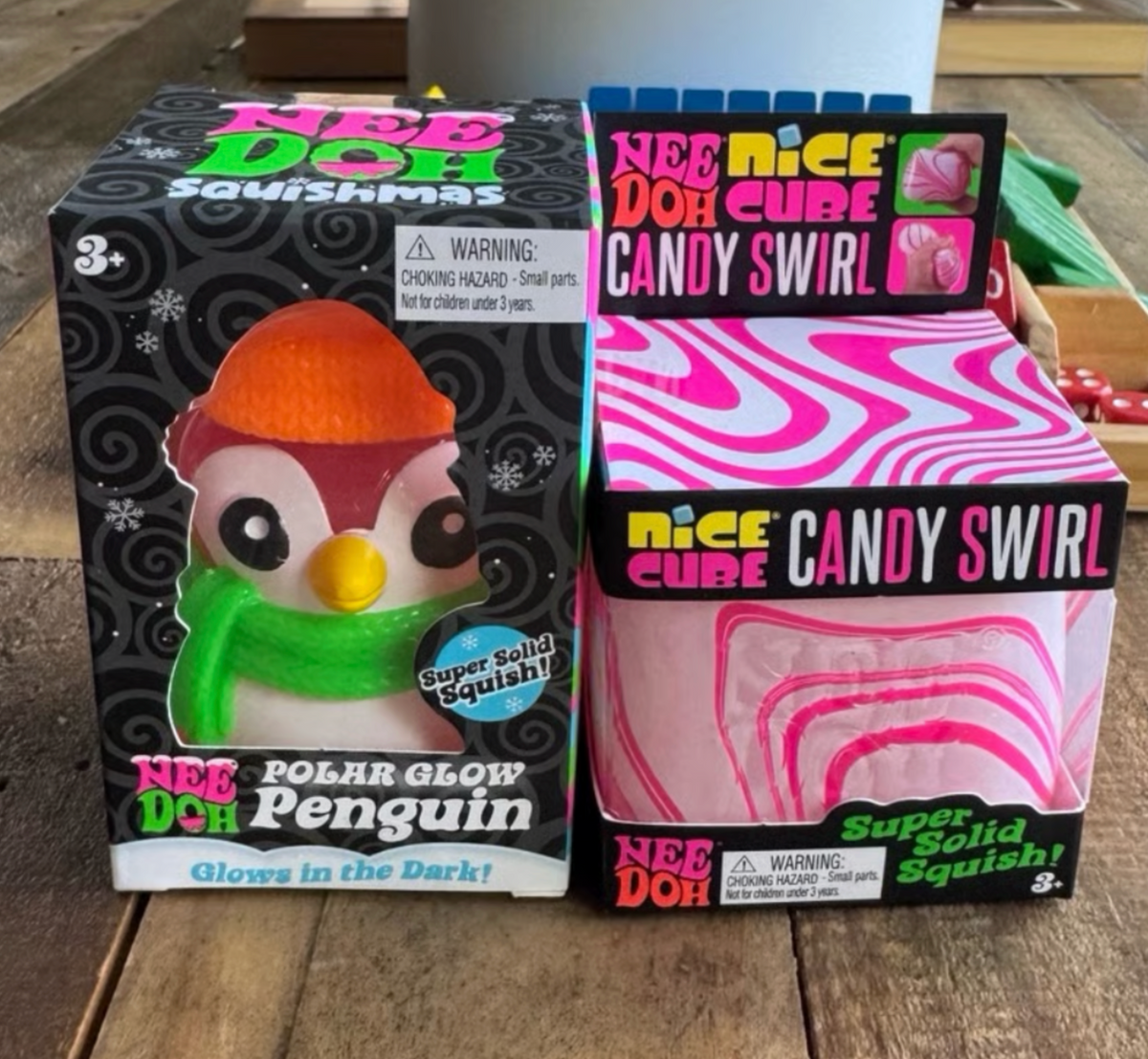 NeeDoh Squishmas Holiday Bundle: Polar Glow Penguin & Candy Swirl