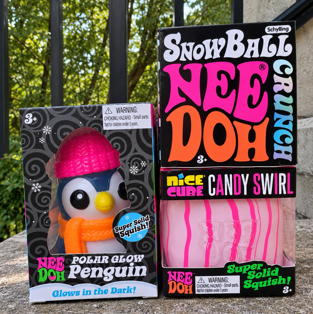 NeeDoh Holiday Collector Bundle: Polar Glow Penguin, Snowball Crunch & Candy Cane Swirl
