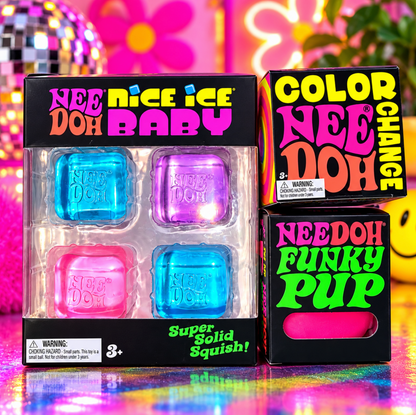 NeeDoh Bundle: Nice Ice Baby 4-Pack, Pink Funky Pup & Color-Change Ball