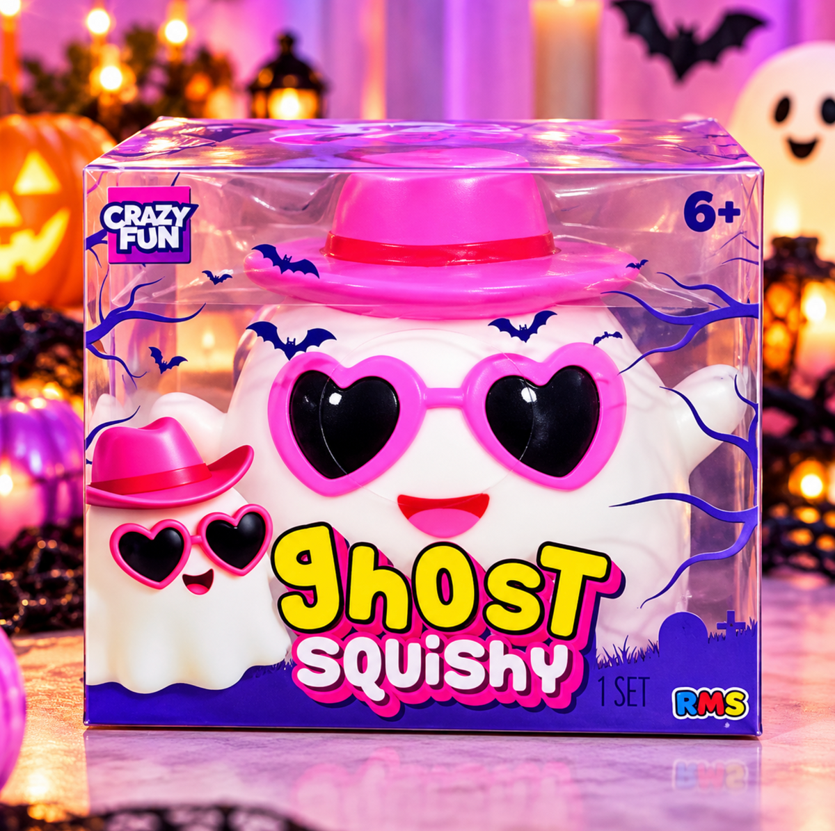 RMS Crazy Fun Ghost Squishy – Pink Heart Sunglasses