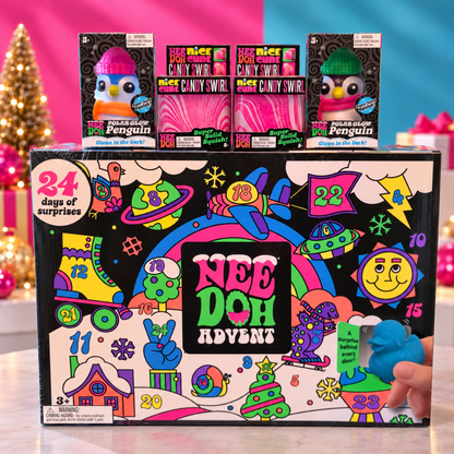 NeeDoh Christmas Bundle – Advent Calendar, 2 Polar Glow Penguins & 2 Candy Swirl Cubes