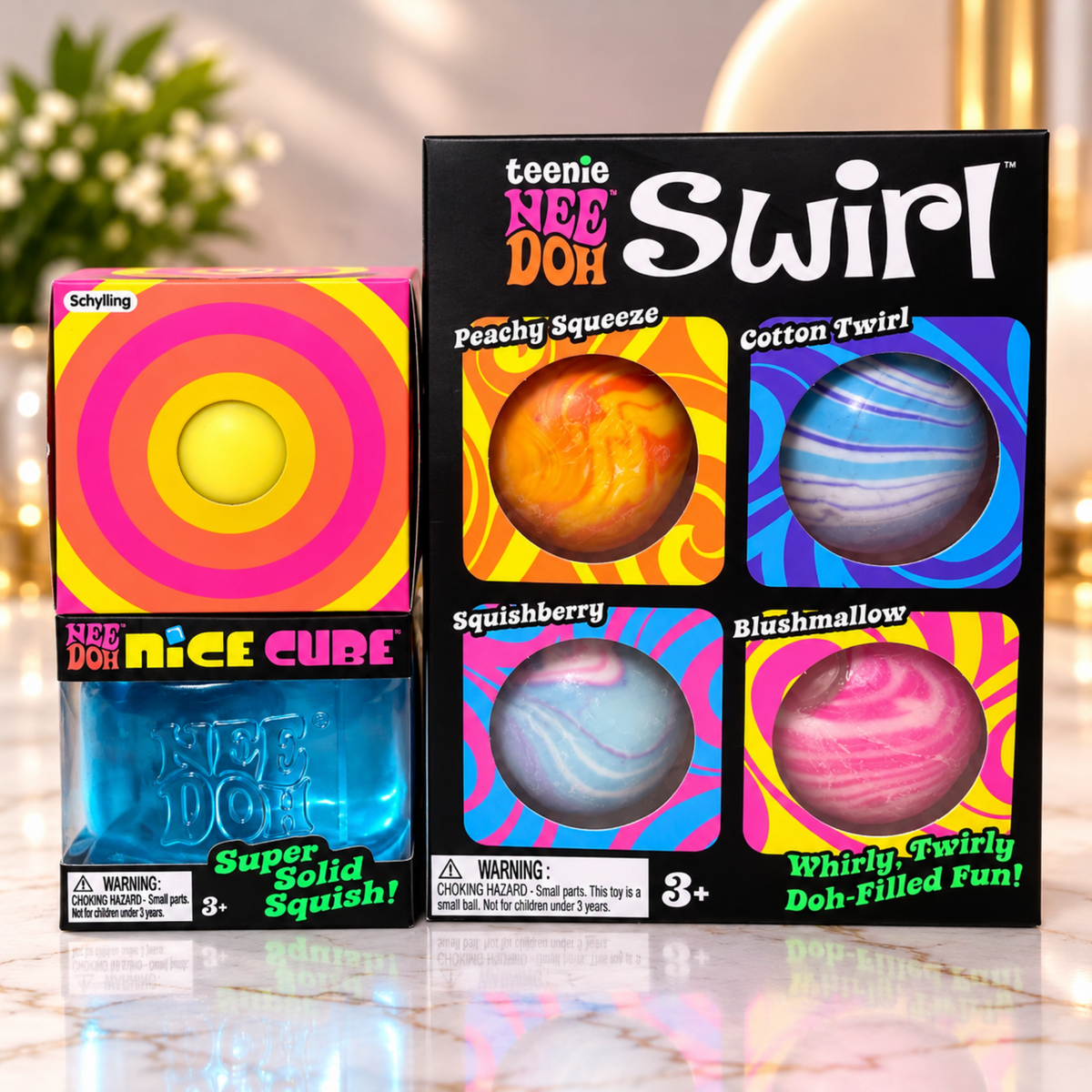 NeeDoh Gift Bundle – Teenie Swirl 4-Pack, Blue Nice Cube & Color Change