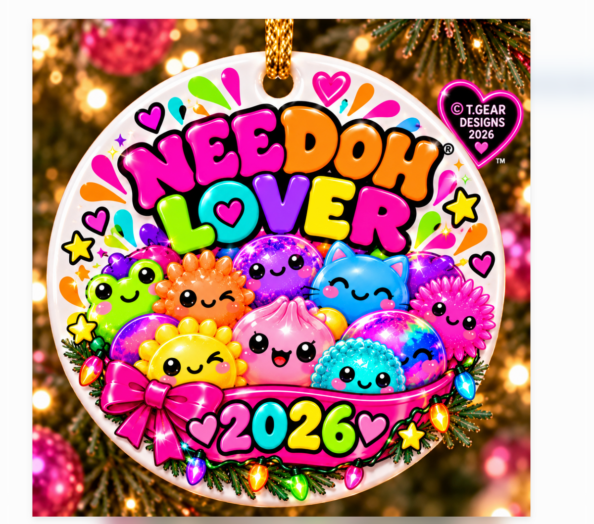 New NeeDoh Lover 2026 Christmas ornament with colorful squishy characters