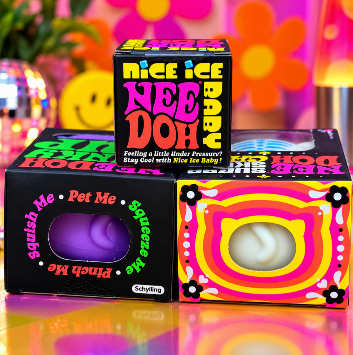NeeDoh Nice Ice Baby + Purple Funky Pup + Sugar Skull Cats Bundle | 3-Piece Set