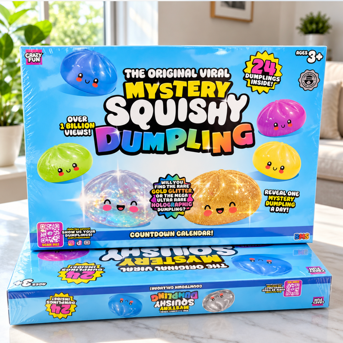 Crazy Fun Mystery Squishy Dumpling countdown calendar box with 24 dumplings