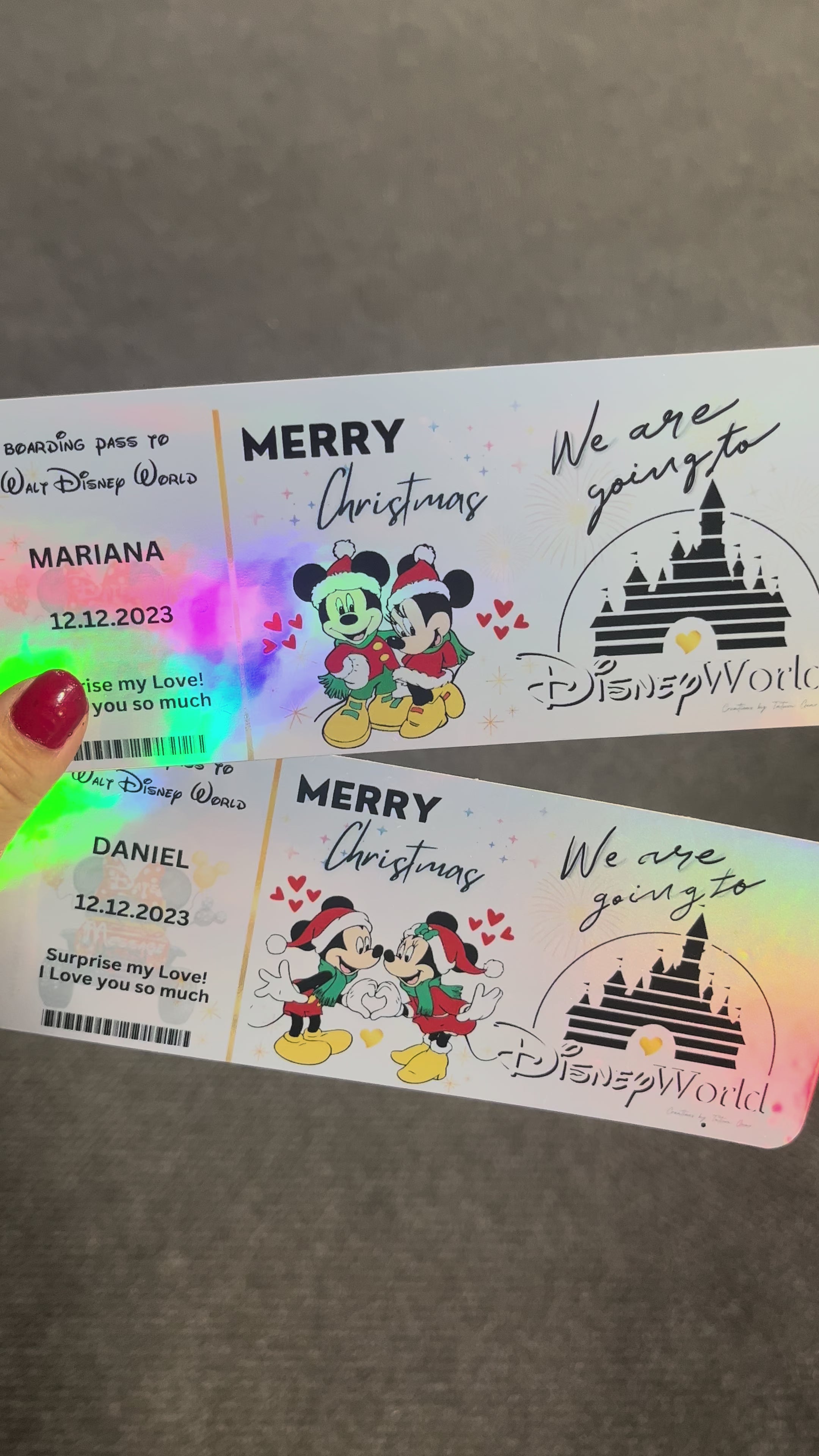 Load video: Physical Holographic Disneyworld or Disneyland 🎄 Surprise Ticket Trip Reveal