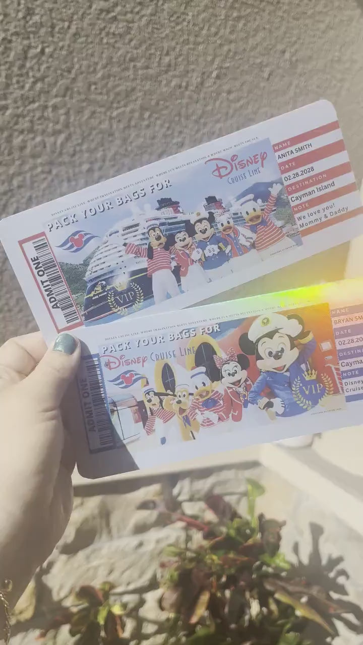 Load video: ⚓ Magical Cruise Surprise Christmas Ticket – Holographic Family Reveal Gift